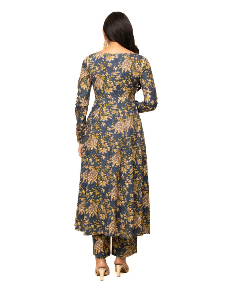 FIORRA Women's Navy Blue Cotton A-line Kurta with Pant and Dupatta SET0112 - Image 3