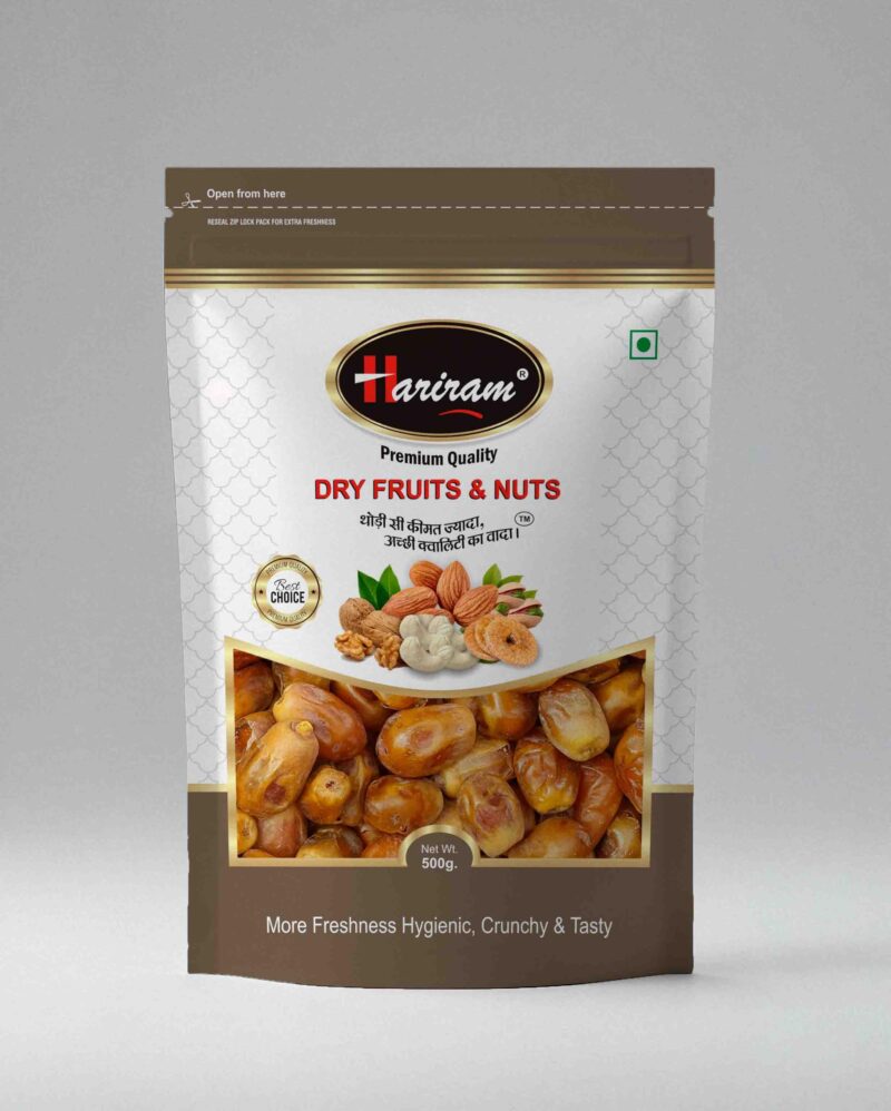 Hariram Premium Zahidi Dry Dates, Whole Dried Dates, Naturally Sweet & Chewy Dry Fruit Snack, Traditional Khajoor for Snacking, Desserts, Cooking, Baking and Festive Recipes - 500gm