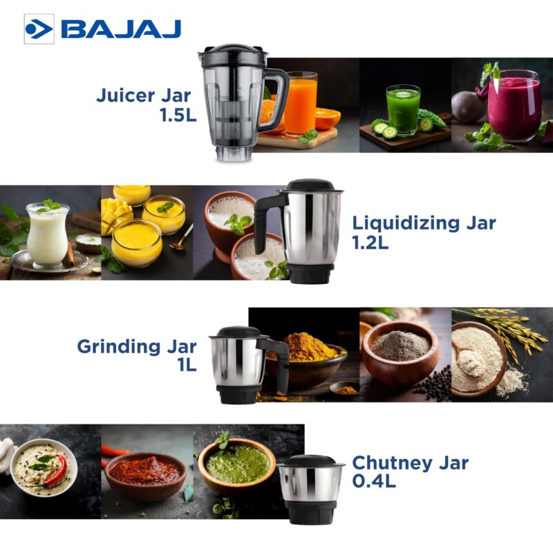 Bajaj Military Series Rex 750W 4 Jar Mixer Grinder | DuraCut Blades | 2-In-1 Function Blade In Dry Jar | 2 Yrs Warranty 【Red/Black】 - Image 6