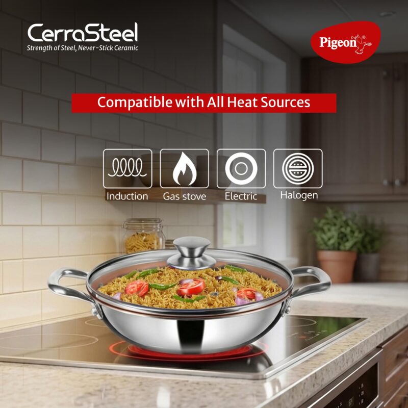 Pigeon Cerrasteel 24cm Ceramic Kadai| Non-Stick| Ceramic Coated| Copper - Image 5