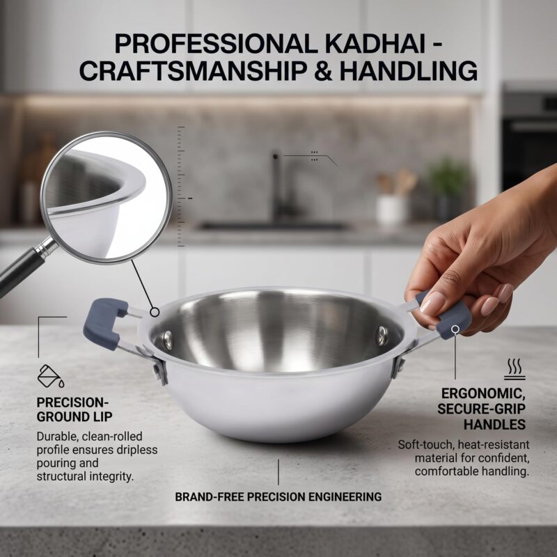 Triply Stainless Steel Mini Kadhai, 650ml/14cm | Tadka Pan for Frying, Tempering & Vaghar | 3-Layer Even Heating | Cool-Touch Handle | Induction & Gas Compatible - Image 5