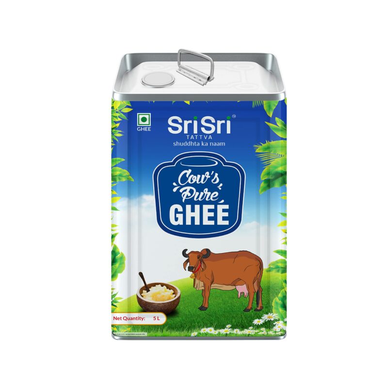 Sri Sri Tattva Cow’s Pure Ghee 5 Litre | Pure and Natural | Rich Texture and Aroma | Lab Tested | Rich in Good Fats and Antioxidants | (Pack of 1)