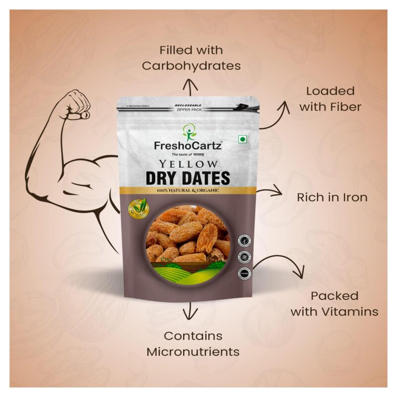 FreshoCartz Peela Sukha Khajoor 1kg | Yellow Dry Dates | Dry Fruits Dates | Authentic Indian Kharek | Natural Chuhara | Pili Kharak Pouch Pack | Ideal for Pooja, Prasad, and Traditional Recipes - Image 3