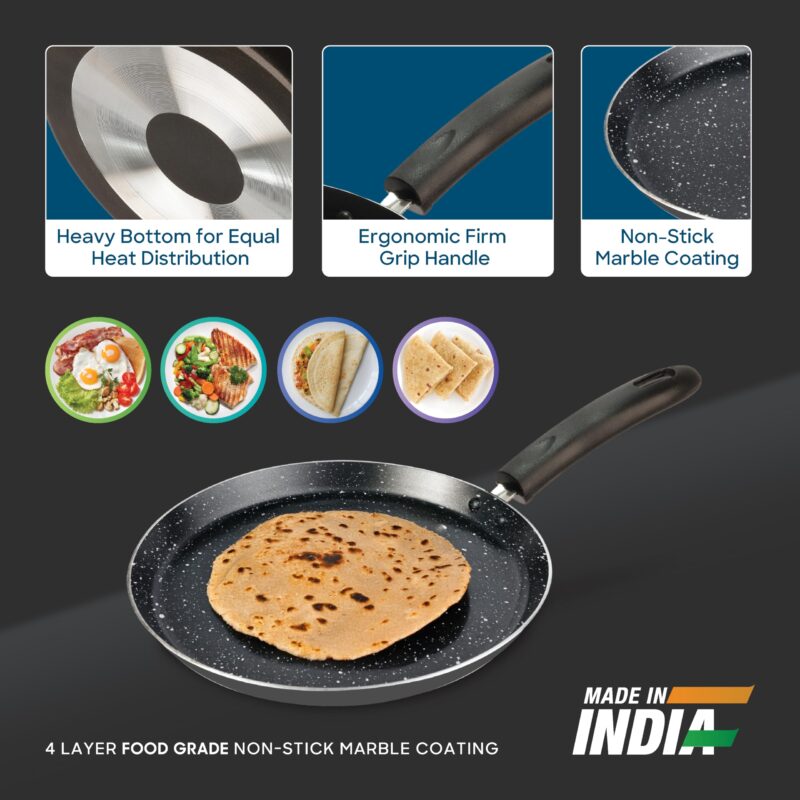 Sanford SF15201FT 25cm Non-Stick Tawa | 5-Layer Marble Coating | Heavy Bottom | Induction & Gas Compatible | Easy Grip Handle - Image 5