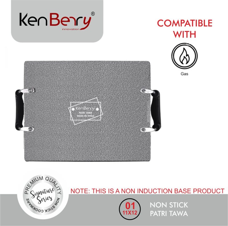 KenBerry Heavy Granite Finish Non Stick Big Flat Pathri Tawa | 38 X 30 CM | Square | Rectangular Pathiri Tawa for Dosa | Paratha | Roti | Chapati | (Aluminium, Non-Stick Cookware, for Indian Kitchen) - Image 3