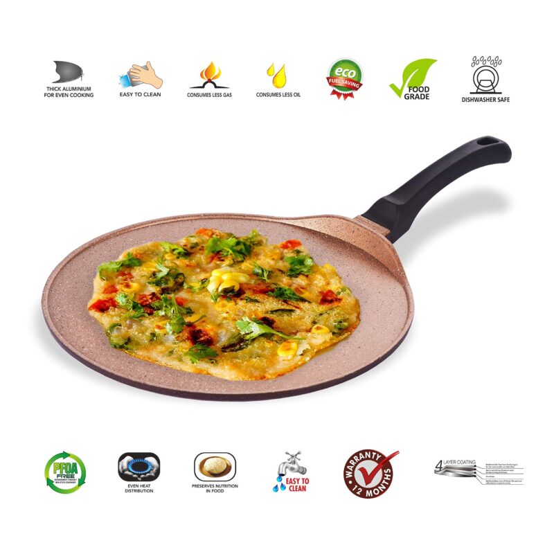 Sumeet Granite Finish NonStick Die Cast 4mm Thick Dosa Tawa - 30.5 cm, Peach Color - Image 3