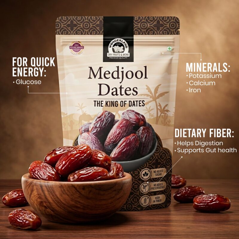 Wonderland Foods 200g Premium Medjool Dates Pouch | King of Dates | Dry Fruits Healthy & Nutritious Soft Khajoor, Khajur Rich In Iron, Fibre & Vitamins, Fresh - Image 4