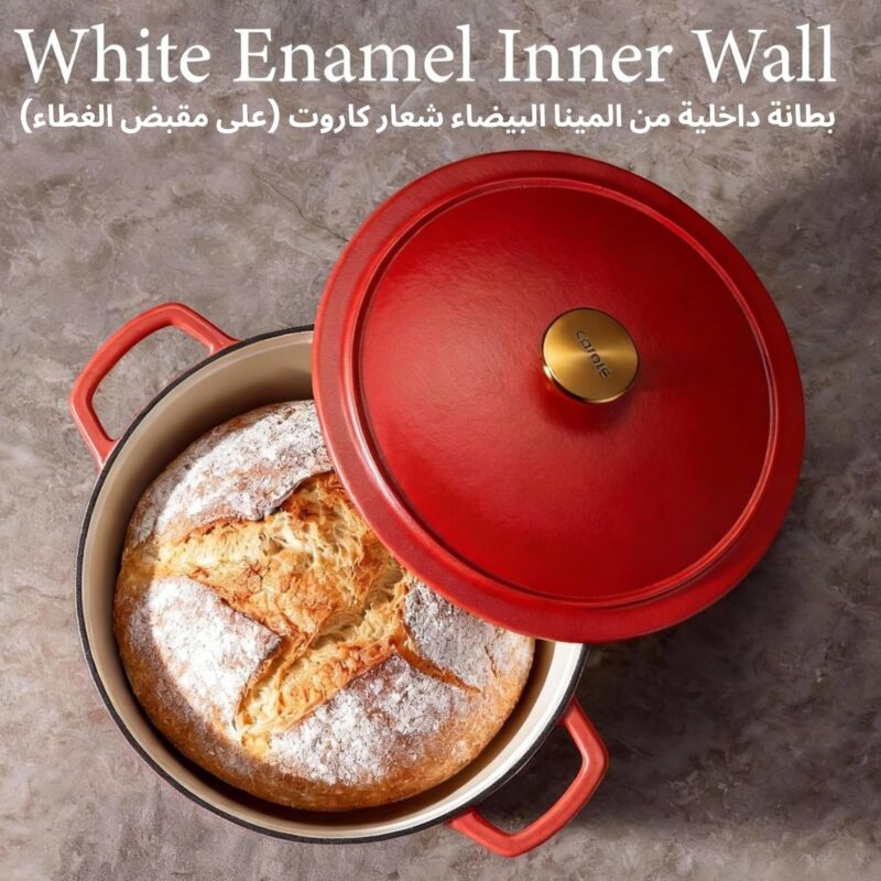 CAROTE Dutch Oven 4.7L Enameled Cast Iron Pot with Lid, Biryani, Red - Image 3