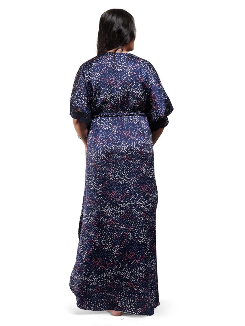 EliteZilla Kaftan Nighty| Nighty for Women Stylish| Night Gown for Women Stylish| Malai Satin Soft Fabric| Easy Front Zip| Relaxed Free Size Fit with Drawstring| Midnight Blue - Image 7