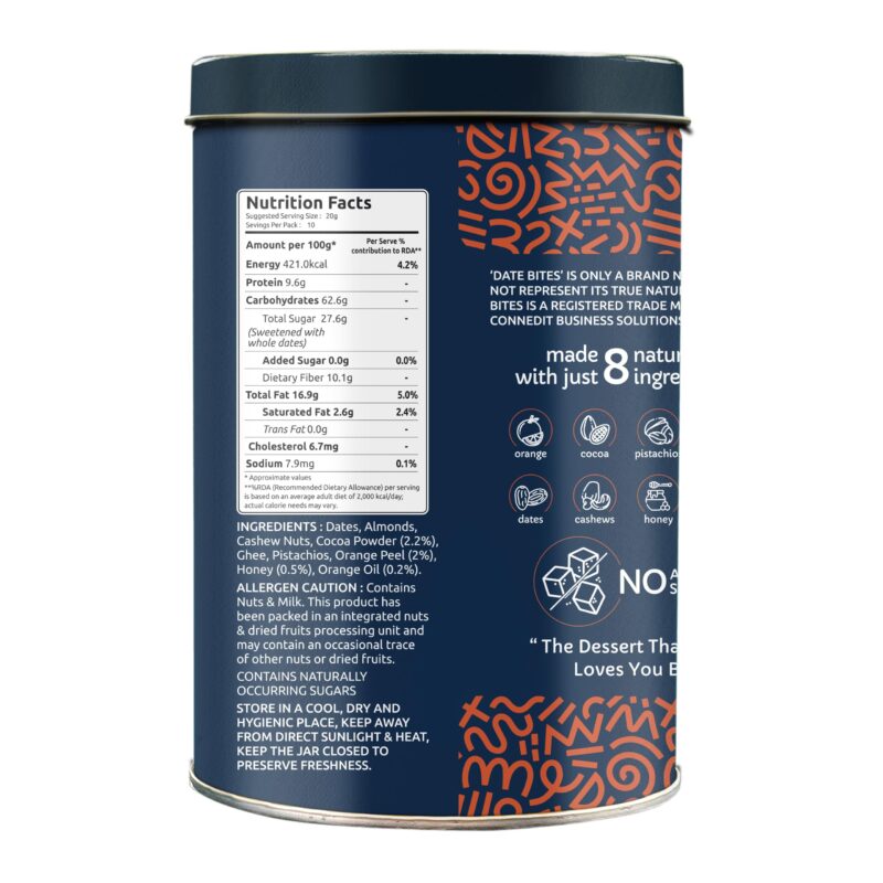 Farmley Dark Choco Orange Date Bites 200g I Dates Barfi Made with Dates,Cocoa Powder,Pista,Cashews,Almonds,Honey,Orange and Pure Ghee,Chocolate Flavoured Healthy Delicious Indian Sweets,No Refined Sugar - Image 7