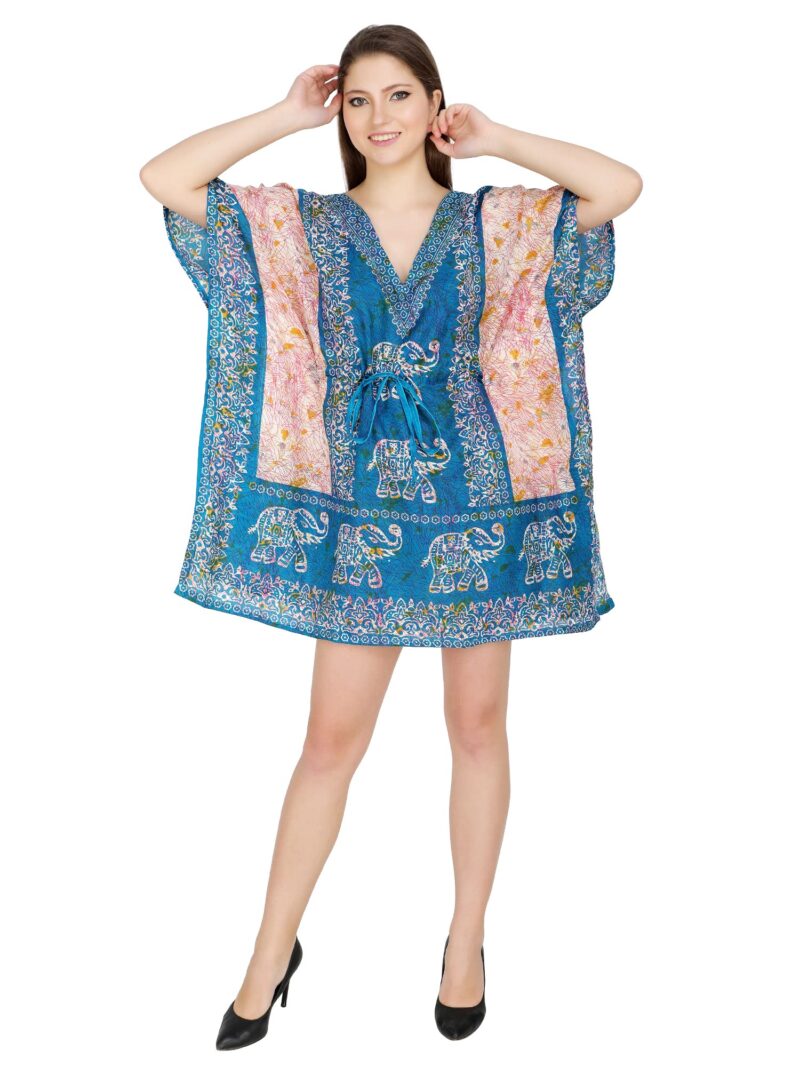 Ukal Women Fashion Short Kaftan Top Nightwear Tunic Dress (Free Size) (Turquoise, Polyester)