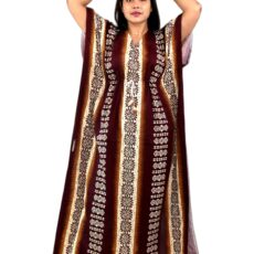 BDROX Women's Maroon Ethnic Kaftan Nightgown, Free Size, Cotton, Maxi Length, Casual Lounge Wear, Floral Print