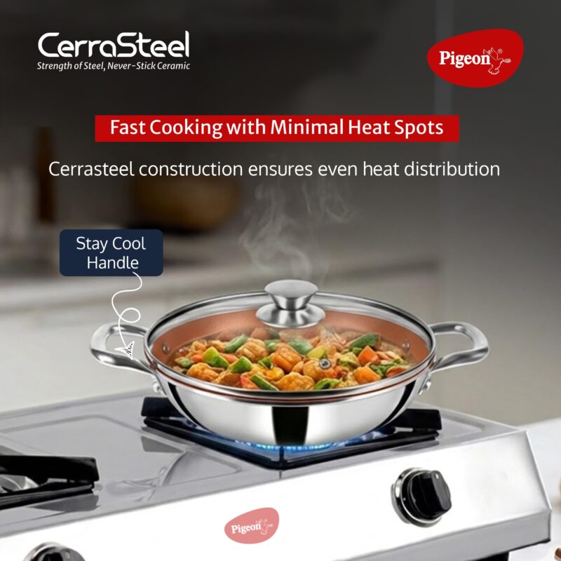 Pigeon Cerrasteel 24cm Ceramic Kadai| Non-Stick| Ceramic Coated| Copper - Image 6
