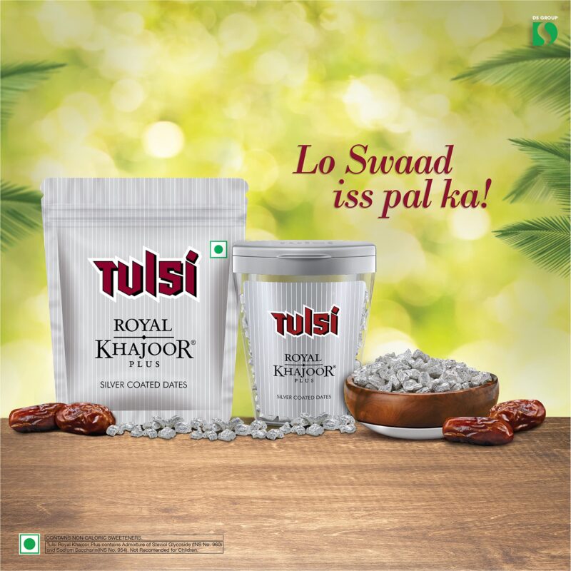 Tulsi Royal Khajoor Plus | Silver Coated Khajoor | Dates| Mint Mouthfreshner Jar | Flip Top Pack,180 Gm - Image 3