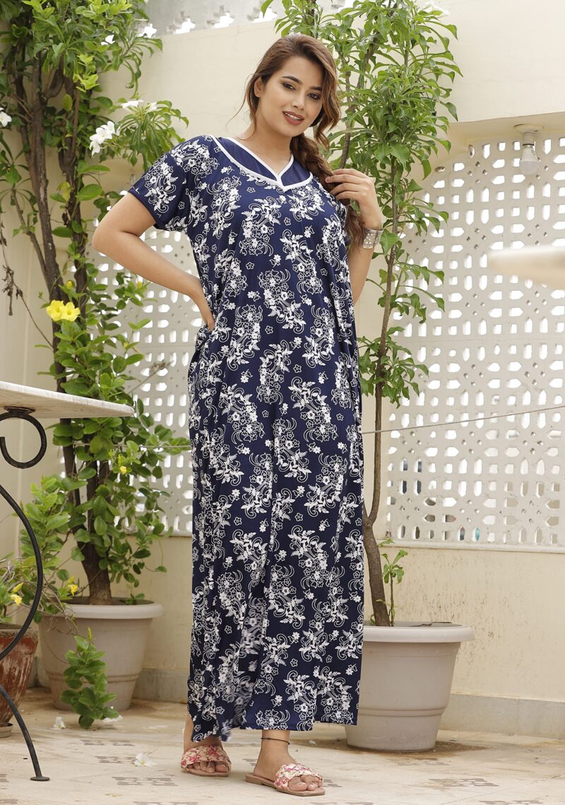 G4Girl Women Satin Maxi Kaftan Nighty Gown (Free Size, Mustard) (Free Size, Blue E) - Image 5