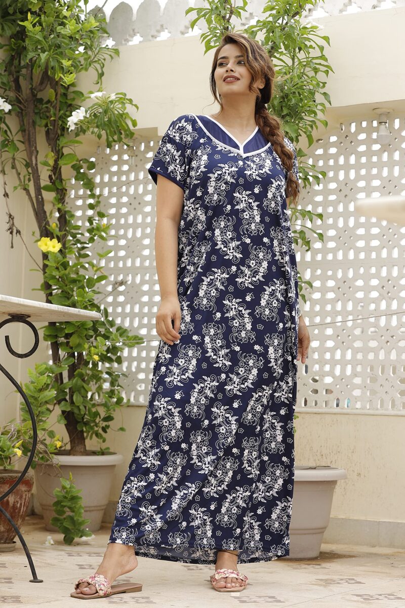 G4Girl Women Satin Maxi Kaftan Nighty Gown (Free Size, Mustard) (Free Size, Blue E) - Image 3