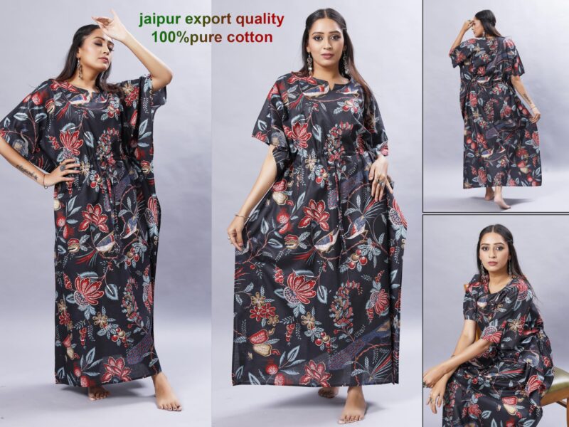 ShrI Ganesh Impex Maxi Kaftan for Women, Pure Cotton Nighty, Loungewear Kaftan | Hand Block Printed Women Nighty | Free Size Block Print (Multi 17, Cotton) - Image 2