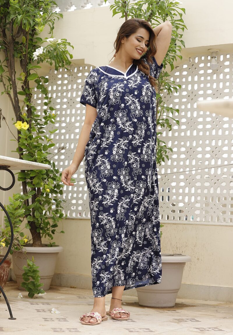 G4Girl Women Satin Maxi Kaftan Nighty Gown (Free Size, Mustard) (Free Size, Blue E) - Image 4