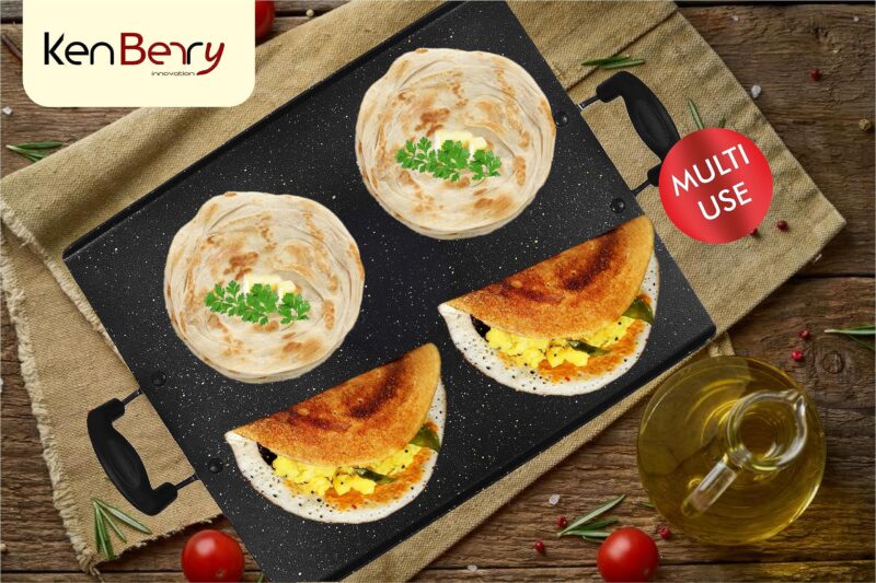 KenBerry Heavy Granite Finish Non Stick Big Flat Pathri Tawa | 38 X 30 CM | Square | Rectangular Pathiri Tawa for Dosa | Paratha | Roti | Chapati | (Aluminium, Non-Stick Cookware, for Indian Kitchen) - Image 6