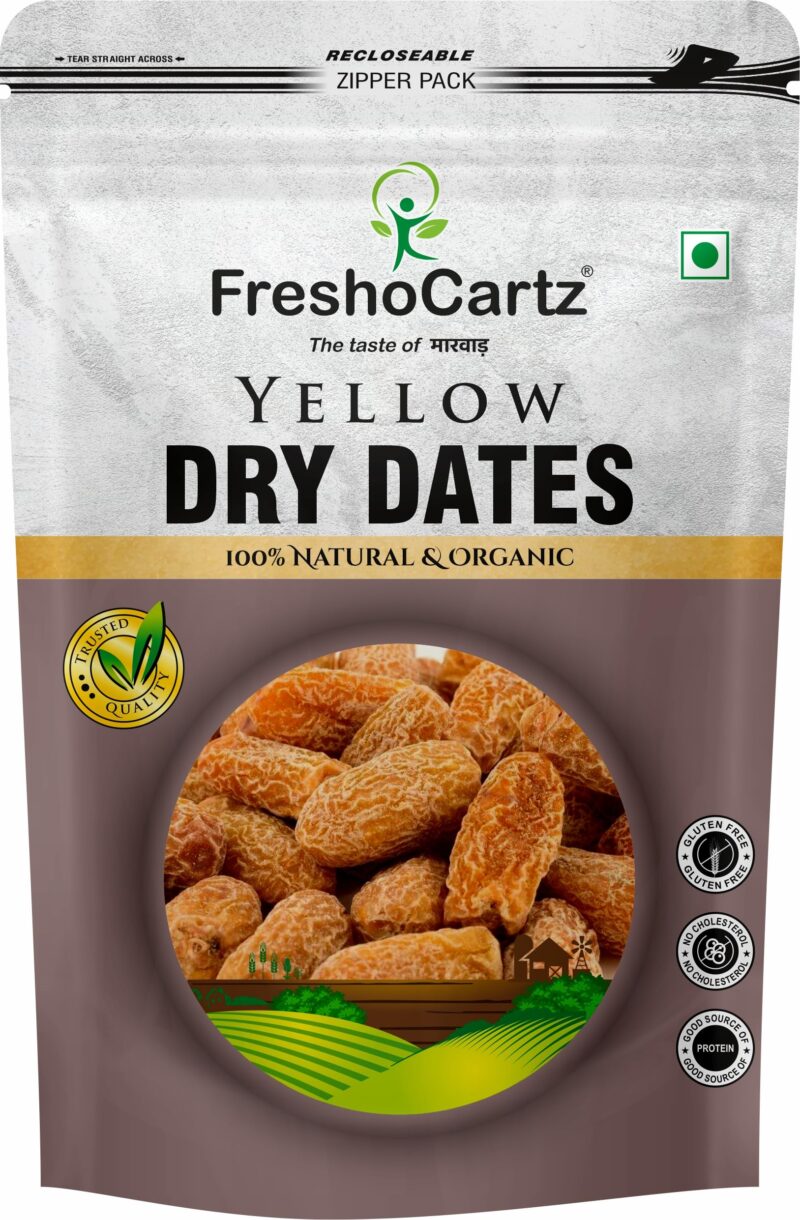 FreshoCartz Dry Dates Yellow 1kg| Peela Chhuhara | Indian Pili Kharek | Premium Pouch Pack | Natural Sun-Dried Sukha Khajoor | Great for Sweets