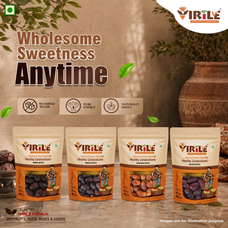 VIRILE Premium Omani Dates 200g | Khajur, Khajoor | Dry Fruits | Healthy Snacks | Dry Dates | No Preservatives - Image 6