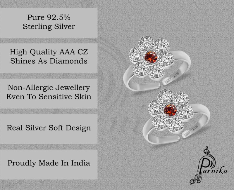Parnika (Formerly MJ Designer Multi CZ Adorned Silver Toe Rings in Pure 92.5 Sterling Silver for Women (Designer 2) - Image 7