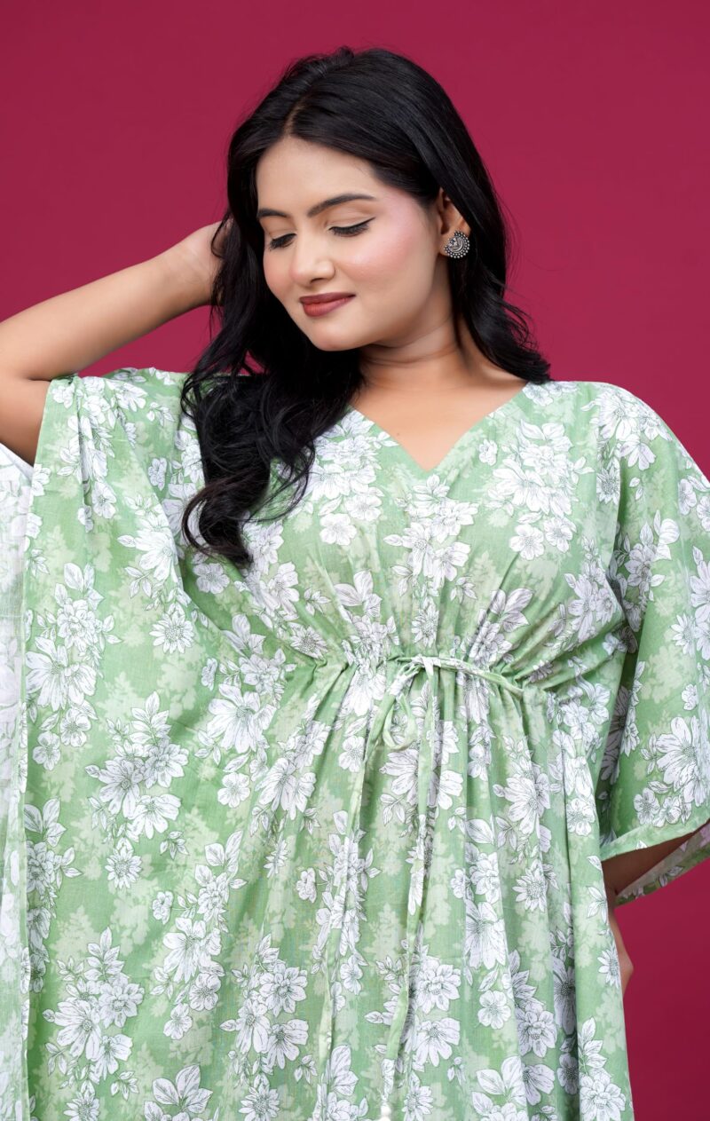 VADHIKA GARMENTS Women Long Kaftan Night Dress Stylish Printed Nighty Pack of 2 (Free Size, Green, White, Blue, Free Size) - Image 5