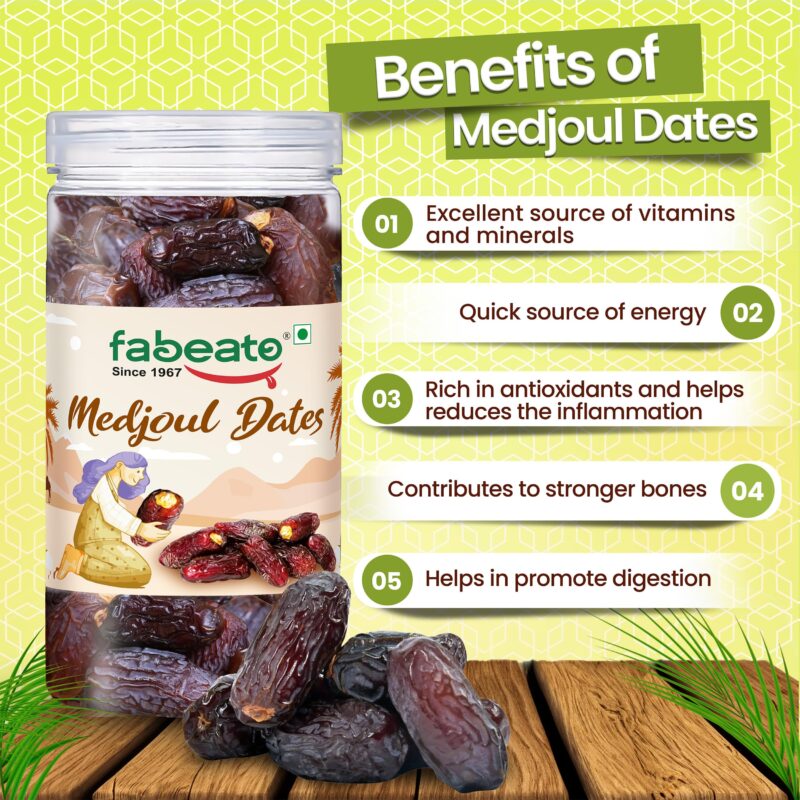 Fabeato Jumbo Medjoul Dates 400g |100% Natural, No Additives, Khajur, Khajoor, Dry Dates, Healthy Snack, Rich in Fiber,Potassium, Antioxidants & Essential Nutrients (Medjool) - Image 6