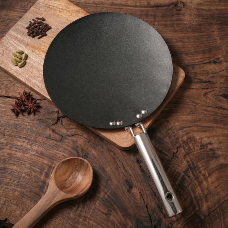 Lifelong Carbon Steel (Iron) Roti Tawa 25cm | High Heat Chapati & Paratha Tawa with Stainless Steel Handle | Naturally Seasoned Non-Stick Surface | Induction & Gas Compatible | Durable & Lightweight