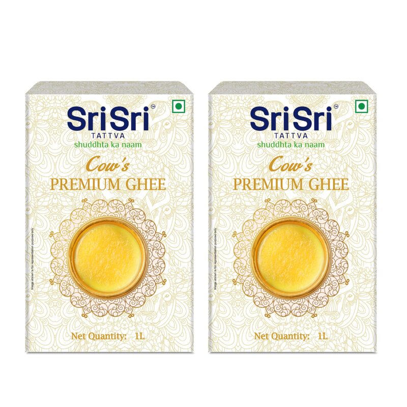 Sri Sri Tattva Cow's Premium Ghee 2 litre | Rich Aroma & Authentic Taste | Premium Quality Ghee | Excellent for Digestion | Traditional Goodness | (1Litre x Pack of 2)