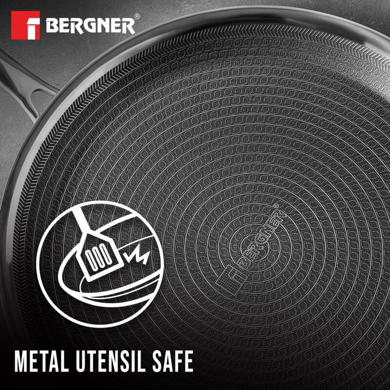 BERGNER Hi-Tech Giro Triply Stainless Steel 30cm Dosa Tawa, Honeycomb Mesh Non-Stick Coating, PFOA Free, Even Heat Distribution, Sturdy and Durable Stay Cool Handle - Induction and Gas Stove Ready - Image 7