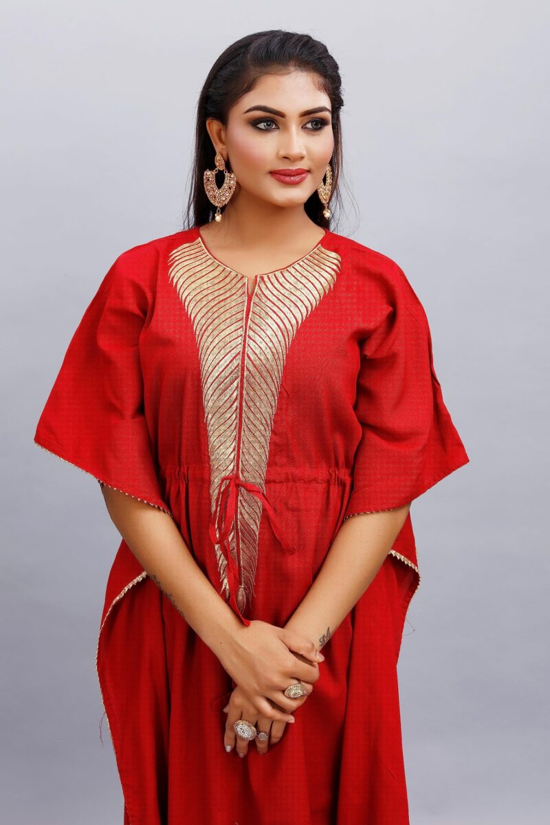Women Zari Golden Work Kaftan Woman Pure, Rayon Kaftan Ladies Caftan Kurti Tops Free Size V Neck Women Night Combo Casual Maxi 04 - Image 7