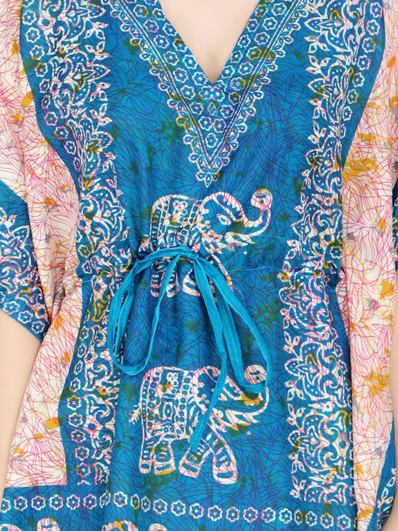 Ukal Women Fashion Short Kaftan Top Nightwear Tunic Dress (Free Size) (Turquoise, Polyester) - Image 4