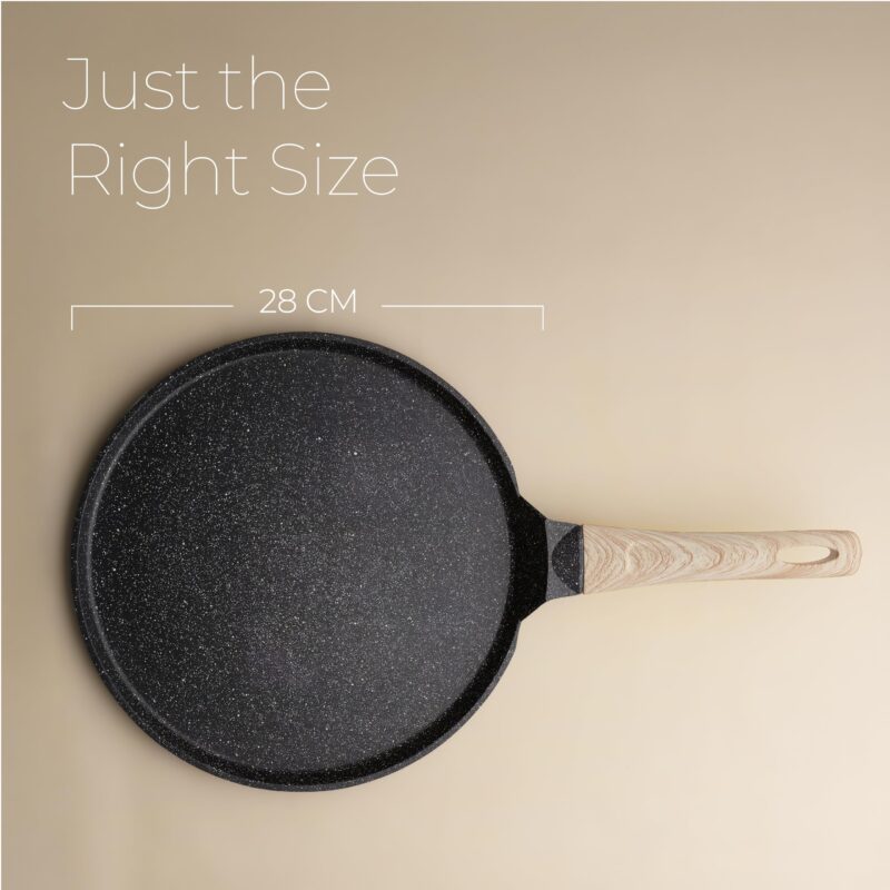Lifelong Die-cast Flat Roti Tawa with Wooden Finish Handle & Spatula for Dosa, Chapati | 28cm, 1kg | Pre-Seasoned Non-Toxic, Non-Stick & Teflon Free, Durable | Gas & Induction Stove-Friendly (LLDCT28) - Image 2